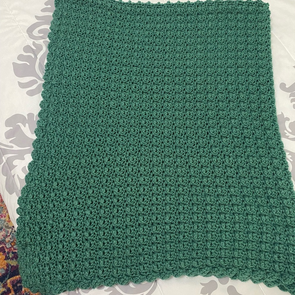Crochet afghan throw blanket sofa throw boho cottage core granny core in greenB1